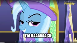 Size: 888x499 | Tagged: safe, edit, edited screencap, screencap, character:trixie, species:pony, species:unicorn, episode:no second prances, g4, my little pony: friendship is magic, caption, discovery family logo, female, image macro, mare, meme, no second glances, trixie yells at everything