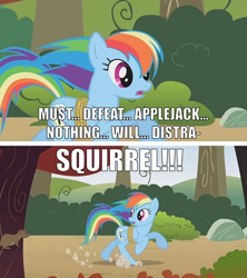 Size: 500x562 | Tagged: safe, edit, edited screencap, screencap, character:rainbow dash, episode:fall weather friends, g4, my little pony: friendship is magic, bound wings, comic, dug, female, image macro, looking back, running, screencap comic, solo, squirrel, up