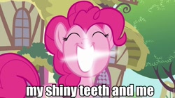 Size: 960x540 | Tagged: safe, edit, edited screencap, screencap, character:pinkie pie, episode:a friend in deed, g4, my little pony: friendship is magic, chip skylark, cleanest teeth in equestria, image macro, song, teeth, the fairly oddparents