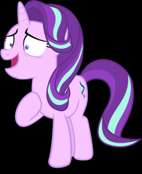 Size: 838x1024 | Tagged: safe, edit, edited screencap, screencap, character:starlight glimmer, episode:no second prances, g4, my little pony: friendship is magic, black background, crazy eyes, faec, inverted mouth, nervous, raised hoof, shrunken pupils, simple background, smiling, vector, wide eyes