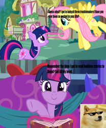 Size: 800x960 | Tagged: safe, edit, edited screencap, screencap, character:fluttershy, character:twilight sparkle, character:twilight sparkle (alicorn), species:alicorn, episode:a hearth's warming tail, episode:stare master, g4, my little pony: friendship is magic, deal with it, doge, text