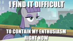 Size: 500x281 | Tagged: safe, edit, edited screencap, screencap, character:maud pie, species:earth pony, species:pony, episode:the gift of the maud pie, g4, my little pony: friendship is magic, excited, expressionless face, female, image macro, impact font, irrational exuberance, mare, maud being maud, meme, smiling, solo