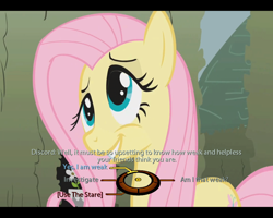 Size: 750x600 | Tagged: dead source, source needed, useless source url, safe, edit, edited screencap, screencap, character:discord, character:fluttershy, species:earth pony, species:pony, episode:the return of harmony, g4, my little pony: friendship is magic, crossover, dialogue wheel, female, mare, mass effect, solo