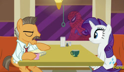 Size: 1051x615 | Tagged: safe, edit, edited screencap, screencap, character:rarity, episode:the saddle row review, g4, my little pony: friendship is magic, buried lede, j. jonah jameson, photoshop, spider-man