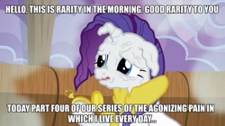 Size: 891x500 | Tagged: safe, edit, edited screencap, screencap, character:rarity, episode:applejack's day off, caption, faec, frown, hans moleman, hoof hold, image macro, meme, nose wrinkle, open mouth, pocket watch, prunity, pruny, the simpsons, wet mane, wrinkles