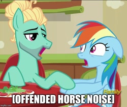 Size: 596x500 | Tagged: safe, edit, edited screencap, screencap, character:rainbow dash, character:zephyr breeze, episode:flutter brutter, g4, my little pony: friendship is magic, caption, descriptive noise, discovery family logo, female, floppy ears, frown, horse noises, image macro, male, meme, offended, open mouth, personal space invasion, shipping, straight, wide eyes, zephdash