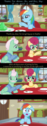 Size: 960x2560 | Tagged: safe, edit, edited screencap, screencap, character:gentle breeze, character:posey shy, character:rainbow dash, episode:flutter brutter, g4, my little pony: friendship is magic, caption, clothing, cloudsdale, comic, female, floppy ears, food, glasses, holding hooves, horrified, implied crush, male, necklace, pointing, screencap comic, shipper on deck, shipping, shys, sink, smiling, squirrel, statue, straight, sweater, table, text, zephdash