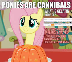 Size: 941x811 | Tagged: safe, edit, edited screencap, screencap, character:fluttershy, episode:flutter brutter, g4, my little pony: friendship is magic, caption, critical research failure, female, gelatin, headcanon, solo, text