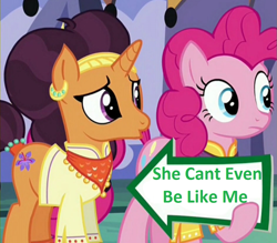 Size: 941x823 | Tagged: safe, edit, edited screencap, screencap, character:pinkie pie, character:saffron masala, episode:spice up your life, g4, my little pony: friendship is magic, exploitable meme, grammar error, meme, pinkie pie's sign