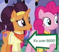 Size: 545x472 | Tagged: safe, edit, edited screencap, screencap, character:pinkie pie, character:saffron masala, episode:spice up your life, g4, my little pony: friendship is magic, exploitable meme, it's over 9000, meme, over 9000, pinkie pie's sign