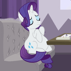 Size: 456x456 | Tagged: safe, edit, edited screencap, screencap, character:rarity, episode:spice up your life, g4, my little pony: friendship is magic, belly, fat, fat edit, female, raritubby, solo