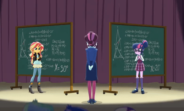 Size: 585x353 | Tagged: safe, edit, edited screencap, screencap, character:principal abacus cinch, character:sunset shimmer, character:twilight sparkle, character:twilight sparkle (scitwi), species:eqg human, equestria girls:friendship games, g4, my little pony: equestria girls, my little pony:equestria girls, animated, dancing cinch, reversed