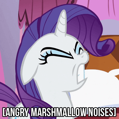 Size: 506x506 | Tagged: safe, edit, edited screencap, screencap, character:rarity, episode:flutter brutter, g4, my little pony: friendship is magic, angry, animated, descriptive noise, eyes closed, female, floppy ears, meme, rarity is a marshmallow, solo