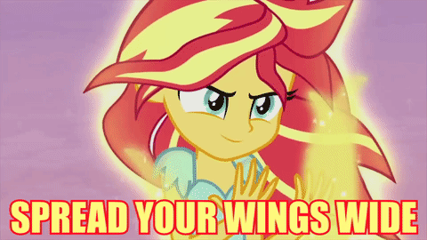 Size: 480x270 | Tagged: safe, edit, edited screencap, screencap, character:sunset shimmer, species:phoenix, episode:my past is not today, g4, my little pony: equestria girls, my little pony:equestria girls, animated, caption, fiery shimmer, image macro, inazuma eleven, inazuma eleven go, inazuma eleven go chrono stone, meme, reference, song, song reference, sunset phoenix, video game