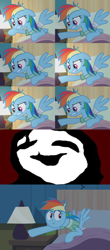Size: 1199x2722 | Tagged: safe, edit, edited screencap, screencap, character:rainbow dash, episode:read it and weep, g4, my little pony: friendship is magic, bandage, bed, comic, faec, female, hospital bed, hospital gown, lamp, light switch, oops, scared, screencap comic, solo, uboa, yume nikki