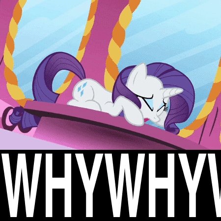 Size: 450x450 | Tagged: safe, edit, edited screencap, screencap, character:rarity, species:pony, species:unicorn, animated, carousel boutique, female, gif, image macro, mare, marshmelodrama, meme, prone, reaction image, solo, why, why.jpg