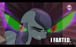 Size: 960x600 | Tagged: safe, edit, edited screencap, screencap, character:king sombra, character:sapphire joy, episode:the crystal empire, g4, my little pony: friendship is magic, caption, image macro, implied farting