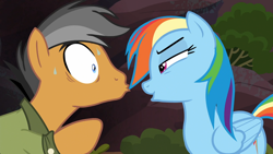 Size: 960x540 | Tagged: safe, edit, edited screencap, screencap, character:quibble pants, character:rainbow dash, ship:quibbledash, episode:stranger than fanfiction, female, imminent kissing, male, shipping, straight