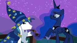 Size: 960x540 | Tagged: safe, edit, edited screencap, screencap, character:princess luna, character:shining armor, character:star swirl the bearded, episode:luna eclipsed, g4, my little pony: friendship is magic, nightmare night, star swirl the bearded costume, wat