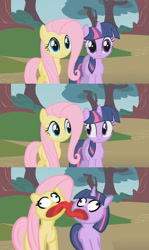 Size: 640x1076 | Tagged: safe, edit, edited screencap, screencap, character:fluttershy, character:twilight sparkle, species:pegasus, species:pony, species:unicorn, ship:twishy, comic, female, french kiss, kissing, lesbian, making out, mare, shipping, tongue out
