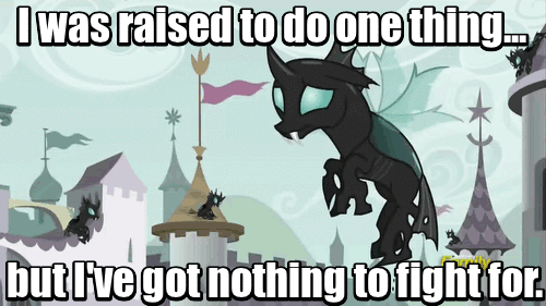 Size: 500x281 | Tagged: safe, edit, edited screencap, screencap, character:thorax, species:changeling, episode:the times they are a changeling, g4, my little pony: friendship is magic, animated, canterlot, caption, crossover, finn (star wars), flashback, floating, image macro, invasion, meme, movie quote, star wars, star wars: the force awakens