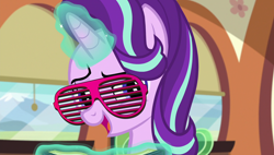 Size: 1920x1090 | Tagged: safe, edit, edited screencap, screencap, character:starlight glimmer, episode:the times they are a changeling, g4, my little pony: friendship is magic, female, magic, shutter shades, solo, telekinesis, totally legit recap, youtube link
