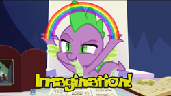 Size: 1920x1080 | Tagged: safe, edit, edited screencap, screencap, character:spike, episode:dungeons & discords, discovery family logo, dungeons and dragons, idiot box, imagination, meme, ogres and oubliettes, rainbow, spongebob squarepants