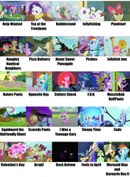 Size: 2055x2800 | Tagged: safe, edit, edited screencap, screencap, character:apple bloom, character:applejack, character:cheerilee, character:daring do, character:discord, character:flutterbat, character:fluttershy, character:pinkie pie, character:princess luna, character:rainbow dash, character:rarity, character:scootaloo, character:snails, character:snips, character:spike, character:starlight glimmer, character:sweetie belle, character:tom, character:trixie, character:twilight sparkle, character:twilight sparkle (alicorn), species:alicorn, species:bat pony, species:dog, species:pegasus, species:pony, episode:applejack's day off, episode:baby cakes, episode:bloom and gloom, episode:bridle gossip, episode:castle sweet castle, episode:dungeons & discords, episode:friendship is magic, episode:hearts and hooves day, episode:luna eclipsed, episode:magic duel, episode:ponyville confidential, episode:scare master, episode:stranger than fanfiction, episode:the crystalling, episode:the cutie mark chronicles, episode:the one where pinkie pie knows, episode:the return of harmony, episode:three's a crowd, g4, my little pony: friendship is magic, my little pony:equestria girls, appletini, arrgh!, body cast, bubblestand, culture shock, darkness, destroyed library, f.u.n., filly, filly fluttershy, fools in april, fun, golden oaks library, help wanted, home sweet pineapple, i was a teenage gary, jellyfish jam, jellyfishing, looking good spike, manebow sparkle, meme, mermaid man and barnacle boy ii, musclebob buffpants, nature pants, naughty nautical neighbors, opposite day, parasprite, pickles, pizza delivery, pose, prunity, pruny, race swap, rainbow dork, reading rainboom, rock, rock bottom, scaredy pants, sheldon j. plankton, sick, sleepy time, spike the dog, spongebob comparison charts, spongebob squarepants, squidward the unfriendly ghost, suds, tea at the treedome, valentine's day (spongebob episode), wall of tags