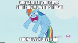 Size: 898x500 | Tagged: safe, edit, edited screencap, screencap, character:rainbow dash, angry, female, flying, image macro, implied rainbowspike, meme, mouthpiece, raging dash, solo