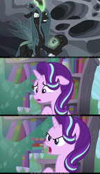 Size: 1280x2215 | Tagged: safe, edit, edited screencap, screencap, character:queen chrysalis, character:starlight glimmer, species:changeling, species:pony, species:unicorn, episode:the crystalling, episode:the times they are a changeling, episode:to where and back again, g4, my little pony: friendship is magic, changeling larva, changeling queen, female, grub, kamen rider, kamen rider gaim, mare, psyga's alternate pony scenes, screencap comic