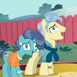 Size: 768x768 | Tagged: safe, edit, edited screencap, screencap, character:mr. paleo, character:mrs. paleo, episode:the fault in our cutie marks, g4, my little pony: friendship is magic, cropped, derp, exploitable meme, faec, i didn't listen, meme, nervous laugh, template