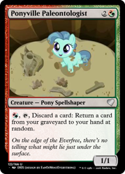 Size: 375x523 | Tagged: safe, edit, edited screencap, screencap, character:petunia paleo, species:earth pony, species:pony, episode:the fault in our cutie marks, g4, my little pony: friendship is magic, card, ccg, female, filly, foal, fossil, magic the gathering, solo, spiny back ponysaurus, trading card, trading card edit