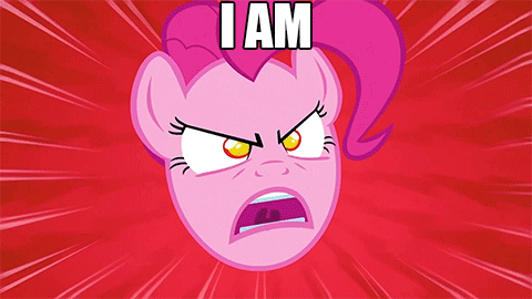 Size: 480x270 | Tagged: safe, edit, edited screencap, screencap, character:pinkie pie, episode:the last roundup, g4, my little pony: friendship is magic, angry, animated, caption, image macro, pinkie promise, sinistar