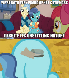Size: 908x1024 | Tagged: safe, edit, edited screencap, screencap, character:petunia paleo, species:earth pony, species:pony, episode:the fault in our cutie marks, g4, my little pony: friendship is magic, caption, everything is ruined, exploitable meme, meme, petunia paleo's unsettling cutie mark, pure unfiltered evil, spilled milk