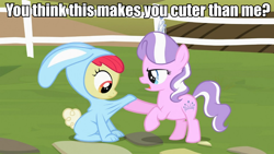 Size: 960x540 | Tagged: safe, edit, edited screencap, screencap, character:apple bloom, character:diamond tiara, episode:family appreciation day, g4, my little pony: friendship is magic, cute, image macro, meme