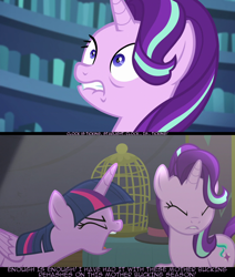 Size: 1280x1511 | Tagged: safe, edit, edited screencap, screencap, character:starlight glimmer, character:twilight sparkle, character:twilight sparkle (alicorn), species:alicorn, species:pony, episode:every little thing she does, episode:lesson zero, episode:no second prances, g4, my little pony: friendship is magic, samuel l jackson, snakes on a plane