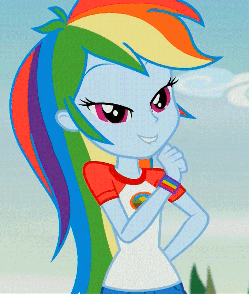 Size: 869x1024 | Tagged: safe, edit, edited screencap, screencap, character:rainbow dash, equestria girls:legend of everfree, g4, my little pony: equestria girls, my little pony:equestria girls, animated, bedroom eyes, cute, female, gif, invisible stallion, lip bite, out of context, smiling, solo