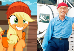 Size: 796x549 | Tagged: safe, edit, edited screencap, screencap, character:applejack, species:pony, episode:p.p.o.v. (pony point of view), g4, my little pony: friendship is magic, comparison, jacques cousteau