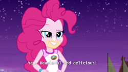 Size: 1920x1080 | Tagged: safe, edit, edited screencap, screencap, character:pinkie pie, equestria girls:legend of everfree, g4, my little pony: equestria girls, my little pony:equestria girls, activate windows, caption, female, netflix, out of context, solo, subtitles