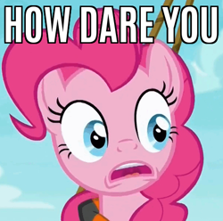 Size: 502x498 | Tagged: safe, edit, edited screencap, screencap, character:pinkie pie, episode:p.p.o.v. (pony point of view), g4, my little pony: friendship is magic, caption, female, image macro, lifejacket, meme, reaction image, solo, text