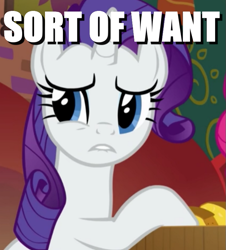Size: 683x756 | Tagged: safe, edit, edited screencap, screencap, character:pinkie pie, character:rarity, episode:spice up your life, g4, my little pony: friendship is magic, image macro, lip bite, meme, solo focus, want