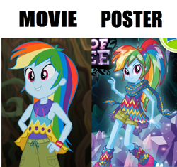 Size: 1272x1198 | Tagged: safe, edit, edited screencap, screencap, character:rainbow dash, equestria girls:legend of everfree, g4, my little pony: equestria girls, my little pony:equestria girls, box art, camp fashion show outfit, comparison, false advertisement, rainbow dash always dresses in style