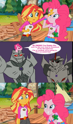 Size: 1366x2304 | Tagged: safe, edit, edited screencap, screencap, character:pinkie pie, character:sunset shimmer, equestria girls:legend of everfree, g4, my little pony: equestria girls, my little pony:equestria girls, discovery kids, hot nuts, megatron, meme, starscream, sunset sees things, transformers, transformers prime