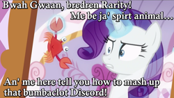 Size: 800x450 | Tagged: safe, edit, edited screencap, screencap, character:rarity, species:crab, episode:p.p.o.v. (pony point of view), g4, my little pony: friendship is magic, disgusted, dragonball z abridged, image macro, implied discord, levitation, magic, meme, skuttles the crab, team four star, telekinesis
