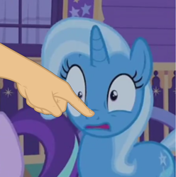 Size: 896x904 | Tagged: safe, edit, edited screencap, screencap, character:trixie, species:pony, species:unicorn, episode:to where and back again, g4, my little pony: friendship is magic, boop, boop edit, cropped, female, finger, hand, mare