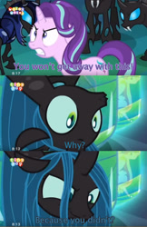 Size: 750x1156 | Tagged: safe, edit, edited screencap, screencap, character:queen chrysalis, character:starlight glimmer, character:thorax, species:changeling, episode:to where and back again, equestria girls:rainbow rocks, g4, my little pony: equestria girls, my little pony: friendship is magic, my little pony:equestria girls, changeling queen, cocoon, female, parody, queen twistalis, rekt, screencap comic, tiny pop