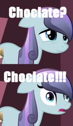 Size: 348x600 | Tagged: safe, edit, edited screencap, screencap, character:sapphire joy, species:crystal pony, species:pony, episode:the crystal empire, g4, my little pony: friendship is magic, spoiler:s03, chocolate, chocolate with nuts, cropped, image macro, solo, spongebob squarepants