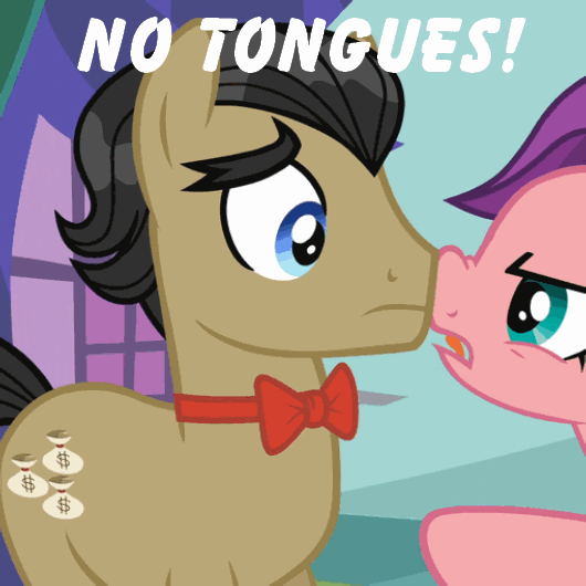 Size: 530x530 | Tagged: safe, edit, edited screencap, screencap, character:filthy rich, character:spoiled rich, ship:spoilthy, episode:where the apple lies, g4, my little pony: friendship is magic, angry, animated, boop, caption, cute, filthybetes, floppy ears, gif, image macro, meme, nose wrinkle, noseboop, solo focus, spoiled milk, young frankenstein