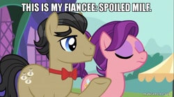 Size: 800x449 | Tagged: safe, edit, edited screencap, screencap, character:filthy rich, character:spoiled rich, ship:spoilthy, episode:where the apple lies, g4, my little pony: friendship is magic, freudian slip, image macro, makeameme.org, meme, milf, spoiled milf, spoiled milk