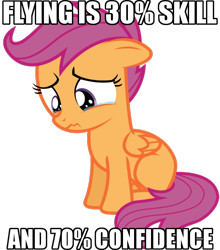 Size: 676x768 | Tagged: safe, edit, edited screencap, screencap, character:scootaloo, species:pegasus, species:pony, episode:top bolt, g4, my little pony: friendship is magic, background removed, caption, crying, female, image macro, looking down, meme, sad, scootaloo can't fly, scootasad, simple background, solo, text, transparent background